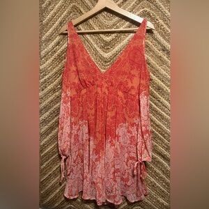 Free People Women's Penny Lover Cold Shoulder Orange Paisley Dress,Size M